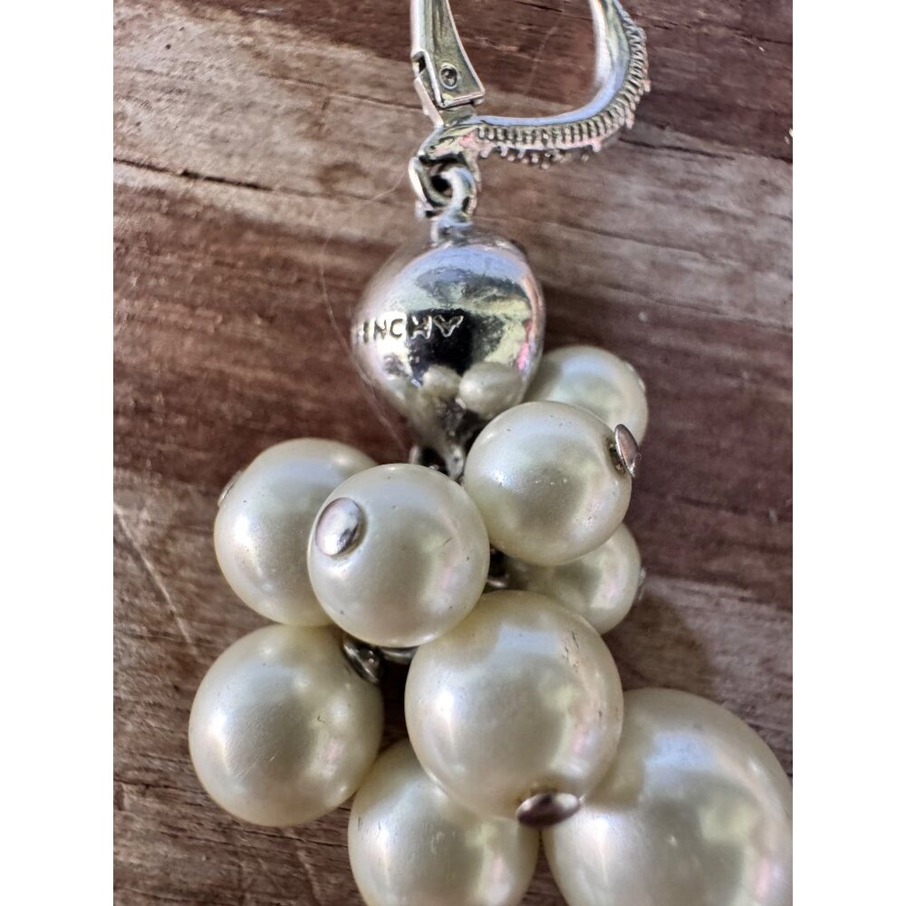 Givenchy Vintage Faux Pearl Cluster Dangle Earrings With Rhinestone Accents - Picture 6 of 8